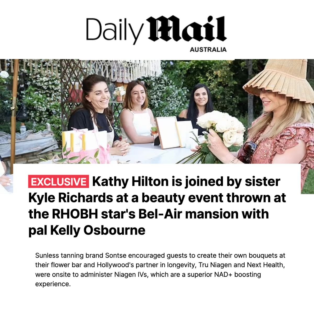 Kathy Hilton is joined by sister Kyle Richards at a beauty event thrown at the RHOBH star's Bel-Air mansion with pal Kelly Osbourne - Sontse.